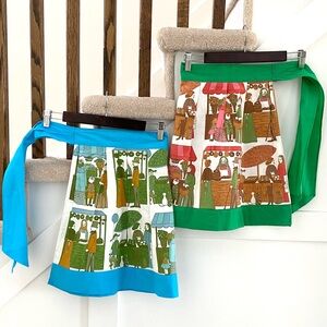 Vintage Mid-Century Modern Style Half Aprons x 2